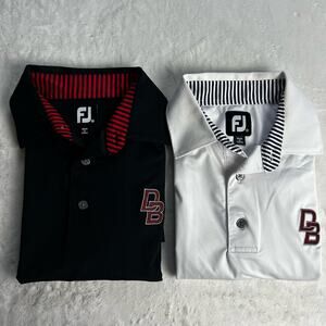 2 FootJoy Men's size medium polo golf shirt white & Black Lot Foot Joy